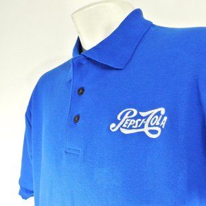 PEPSI Vintage Logo Employee Uniform Men's Blue Polo Shirt Size L Large